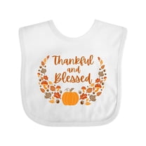 Inktastic Thankful and Blessed Pumpkin and Fall Leaves Boys or Girls Baby Bib