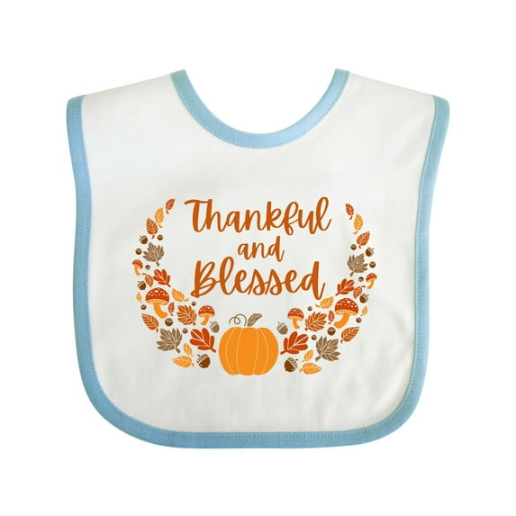 Inktastic Thankful and Blessed Pumpkin and Fall Leaves Boys or Girls Baby Bib