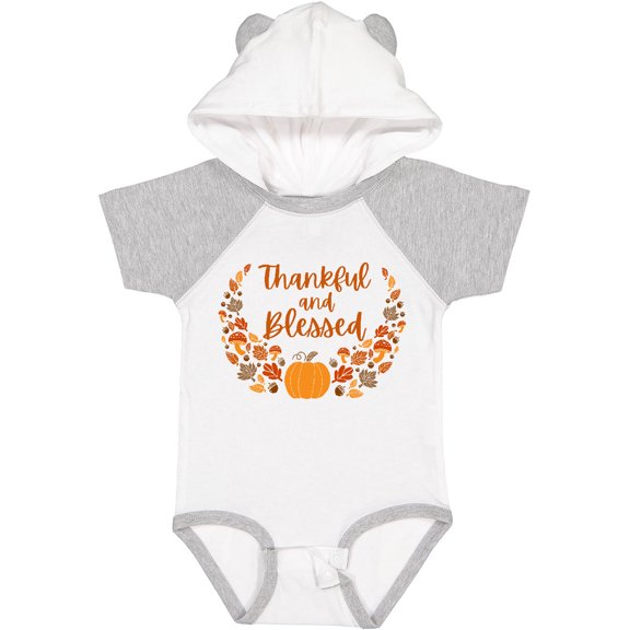 Inktastic Thankful and Blessed Pumpkin and Fall Leaves Boys or Girls Baby Bodysuit