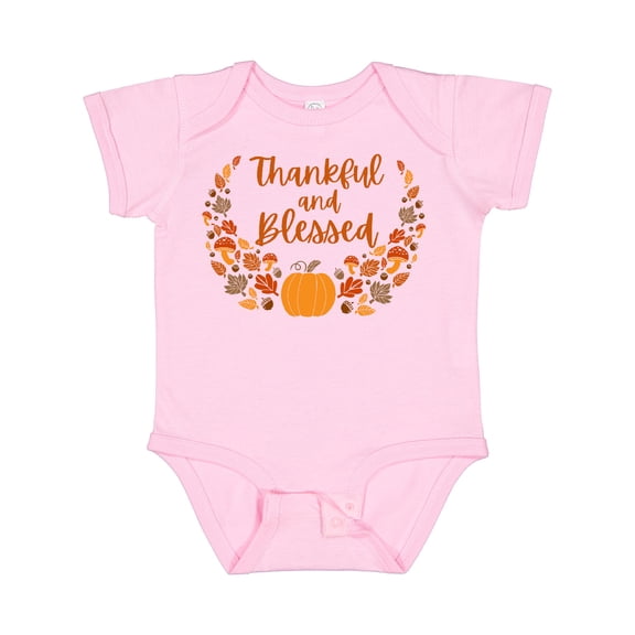 Inktastic Thankful and Blessed Pumpkin and Fall Leaves Boys or Girls Baby Bodysuit