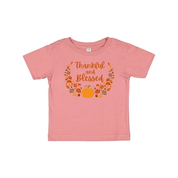 Inktastic Thankful and Blessed Pumpkin and Fall Leaves Boys or Girls Baby T-Shirt
