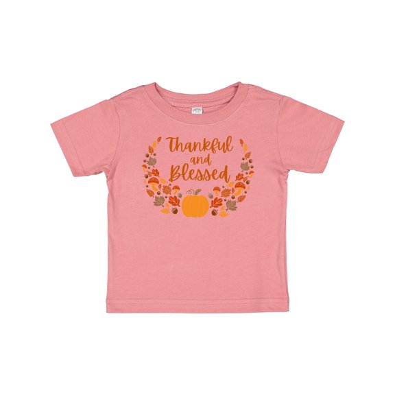 Inktastic Thankful and Blessed Pumpkin and Fall Leaves Boys or Girls Baby T-Shirt