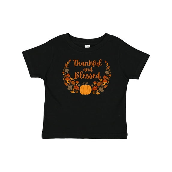 Inktastic Thankful and Blessed Pumpkin and Fall Leaves Boys or Girls Baby T-Shirt