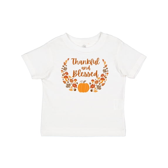 Inktastic Thankful and Blessed Pumpkin and Fall Leaves Boys or Girls Baby T-Shirt