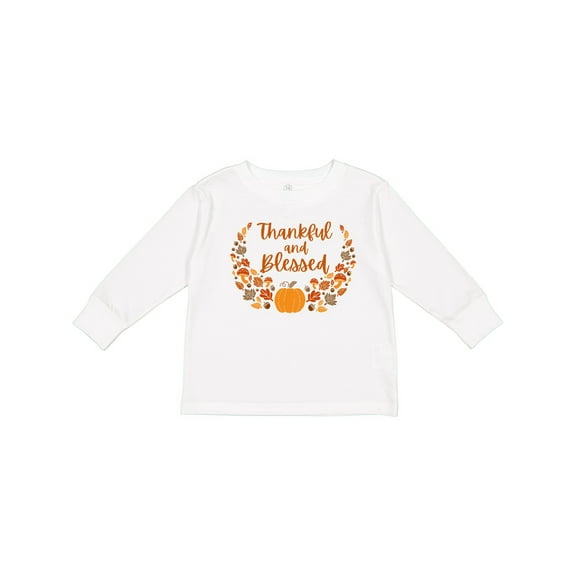 Inktastic Thankful and Blessed Pumpkin and Fall Leaves Boys or Girls Long Sleeve Toddler T-Shirt