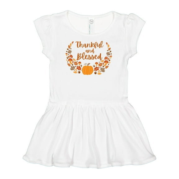 Inktastic Thankful and Blessed Pumpkin and Fall Leaves Girls Baby Dress