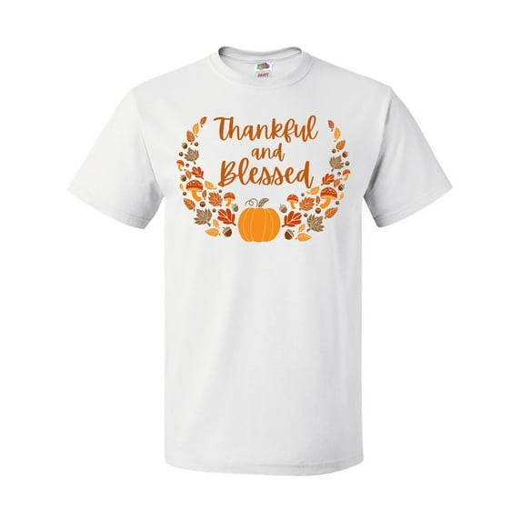 Inktastic Thankful and Blessed Pumpkin and Fall Leaves T-Shirt