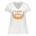 thumbnail image 1 of Inktastic Thankful and Blessed Pumpkin and Fall Leaves Women's Plus Size V-Neck T-Shirt, 1 of 5