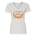thumbnail image 1 of Inktastic Thankful and Blessed Pumpkin and Fall Leaves Women's V-Neck T-Shirt, 1 of 5