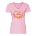 thumbnail image 1 of Inktastic Thankful and Blessed Pumpkin and Fall Leaves Women's V-Neck T-Shirt, 1 of 5