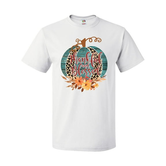Inktastic Thankful and Blessed Teal Cheetah Pumpkin T-Shirt