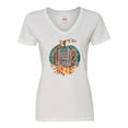 thumbnail image 1 of Inktastic Thankful and Blessed Teal Cheetah Pumpkin Women's V-Neck T-Shirt, 1 of 5