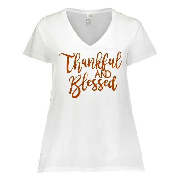 Inktastic Thankful and Blessed Women's Plus Size V-Neck T-Shirt