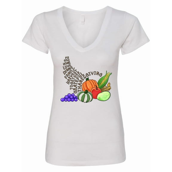 Inktastic Thanksgiving Cornucopia Word Art Women's V-Neck T-Shirt