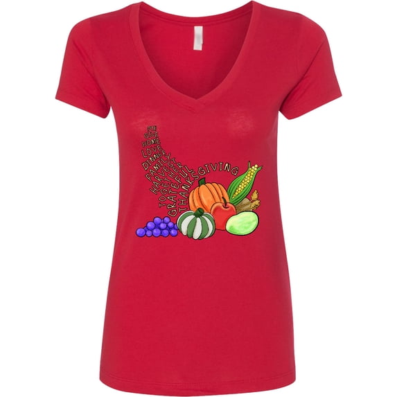 Inktastic Thanksgiving Cornucopia Word Art Women's V-Neck T-Shirt