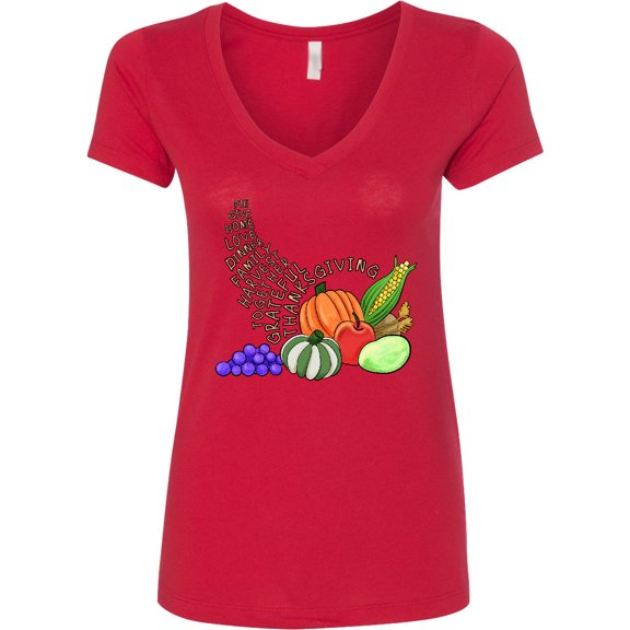 Inktastic Thanksgiving Cornucopia Word Art Women's V-Neck T-Shirt