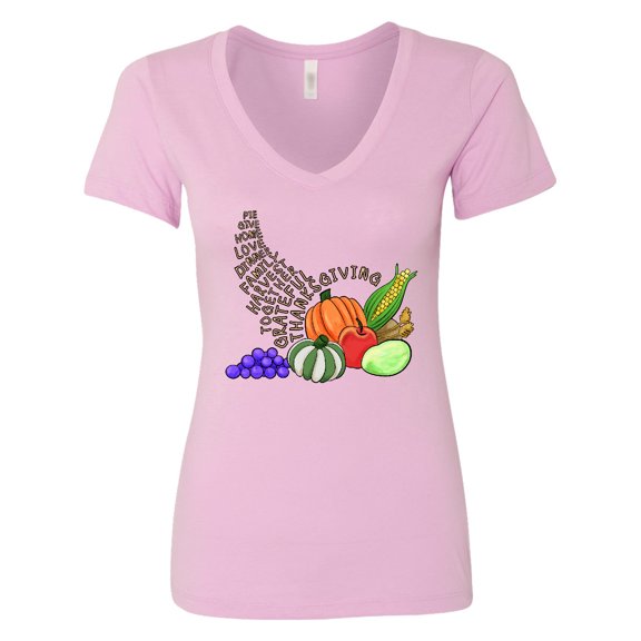 Inktastic Thanksgiving Cornucopia Word Art Women's V-Neck T-Shirt