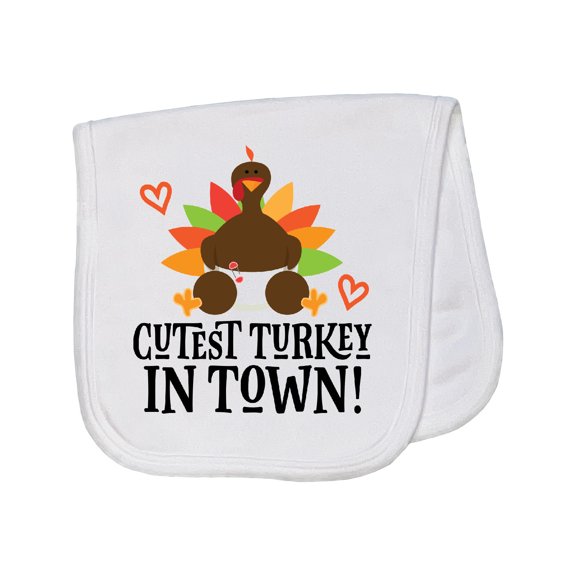 Inktastic Thanksgiving Cutest Turkey in Town Baby Burp Cloth