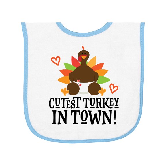 Inktastic Thanksgiving Cutest Turkey in Town Baby Terry Cloth Bib