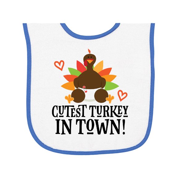 Inktastic Thanksgiving Cutest Turkey in Town Baby Terry Cloth Bib