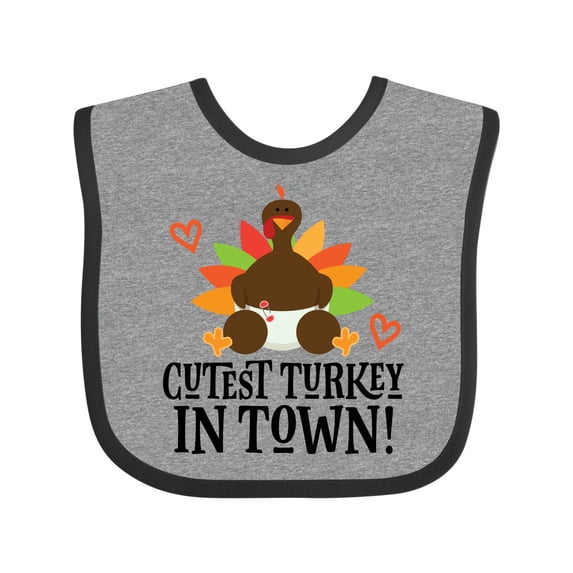 Inktastic Thanksgiving Cutest Turkey in Town Boys or Girls Baby Bib