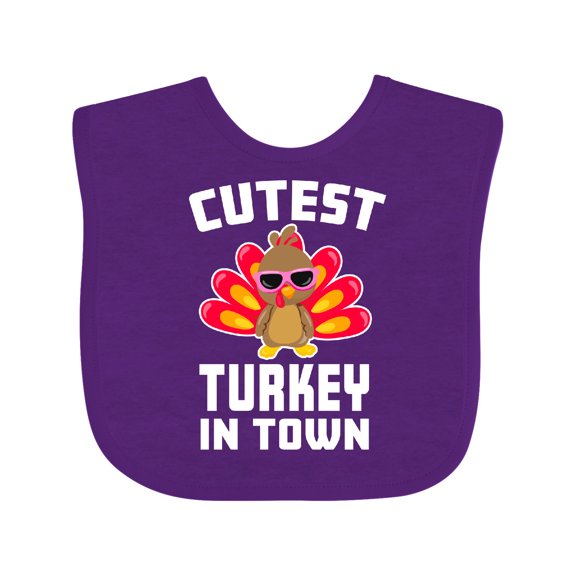 Inktastic Thanksgiving Cutest Turkey in Town Boys or Girls Baby Bib