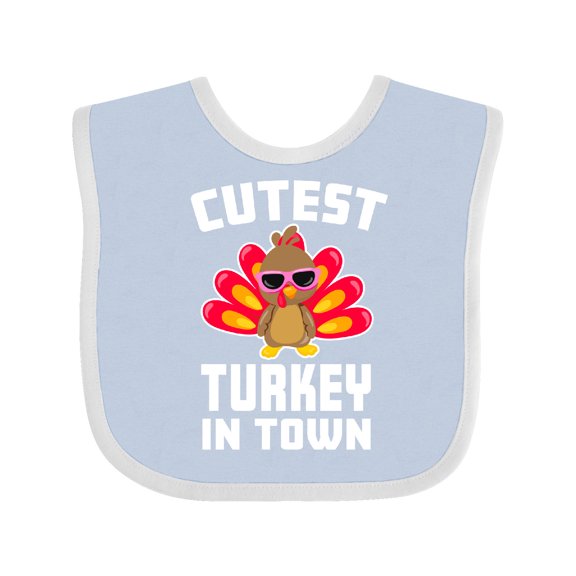 Inktastic Thanksgiving Cutest Turkey in Town Boys or Girls Baby Bib