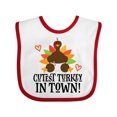 thumbnail image 1 of Inktastic Thanksgiving Cutest Turkey in Town Boys or Girls Baby Bib, 1 of 4