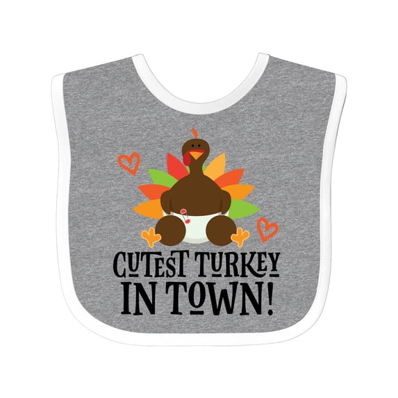 Inktastic Thanksgiving Cutest Turkey in Town Boys or Girls Baby Bib