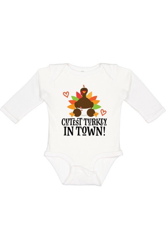 Thanksgiving Cutest Turkey in Town Boys or Girls Long Sleeve Baby Bodysuit