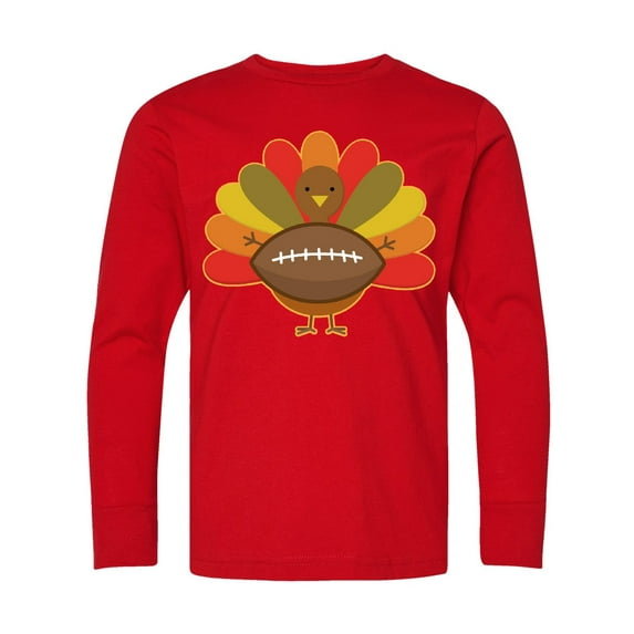 Inktastic Thanksgiving Day Turkey Football Fan Long Sleeve Youth T-Shirt