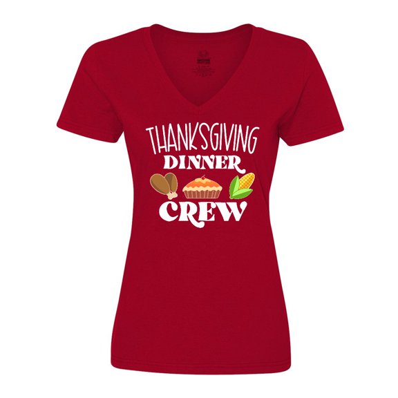 Inktastic Thanksgiving Dinner Crew with Turkey Legs, Pie and Corn Women's V-Neck T-Shirt