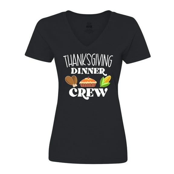 Inktastic Thanksgiving Dinner Crew with Turkey Legs, Pie and Corn Women's V-Neck T-Shirt