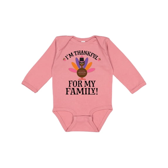 Inktastic Thanksgiving Girl Turkey Thankful For Family Girls Long Sleeve Baby Bodysuit