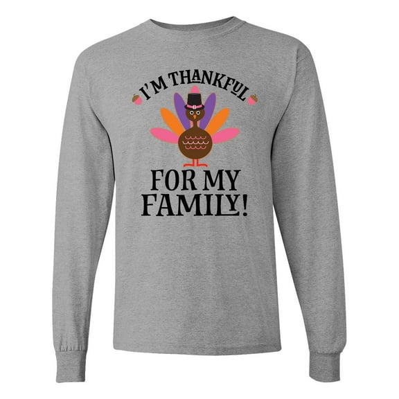 Inktastic Thanksgiving Girl Turkey Thankful for Family Long Sleeve T-Shirt