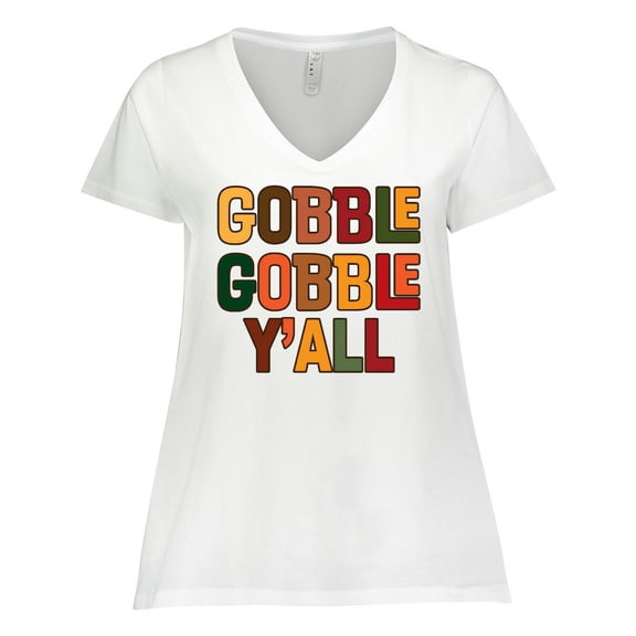 Inktastic Thanksgiving Gobble Gobble Y'all Women's Plus Size V-Neck T-Shirt