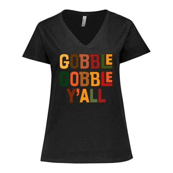 Inktastic Thanksgiving Gobble Gobble Y'all Women's Plus Size V-Neck T-Shirt