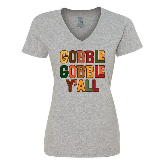Inktastic Thanksgiving Gobble Gobble Y'all Women's V-Neck T-Shirt