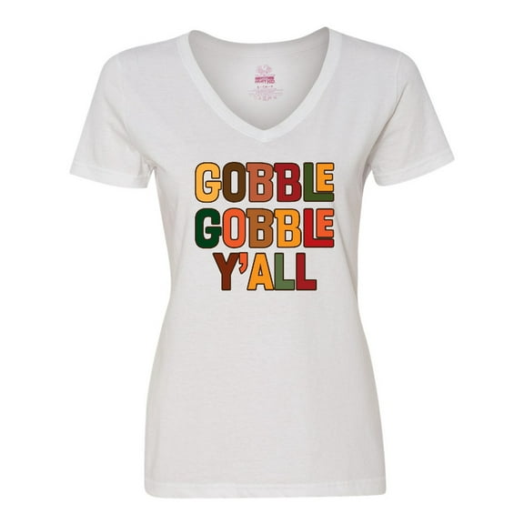 Inktastic Thanksgiving Gobble Gobble Y'all Women's V-Neck T-Shirt