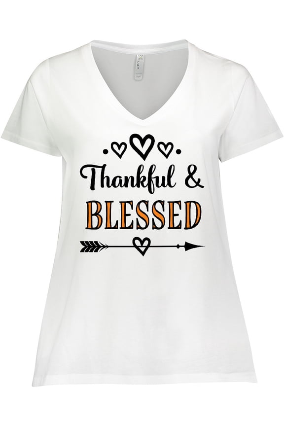 Thanksgiving Greeting Thankful Blessed Women's Plus Size V-Neck T-Shirt