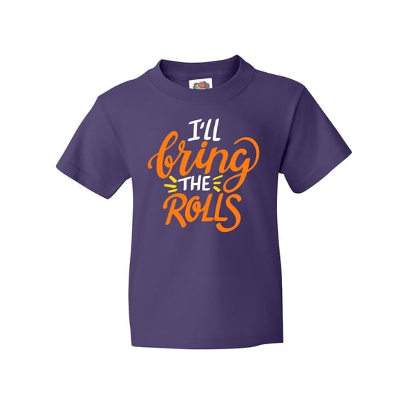 Inktastic Thanksgiving I'll Bring the Rolls in Orange Youth T-Shirt