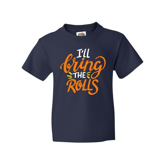 Inktastic Thanksgiving I'll Bring the Rolls in Orange Youth T-Shirt