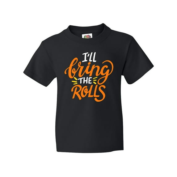 Inktastic Thanksgiving I'll Bring the Rolls in Orange Youth T-Shirt