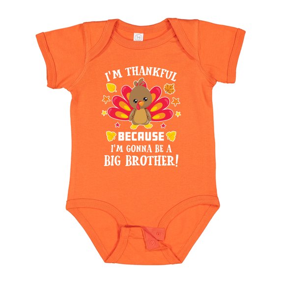 Inktastic Thanksgiving I'm Thankful Because I'm Gonna Be a Big Brother Boys or Girls Baby Bodysuit