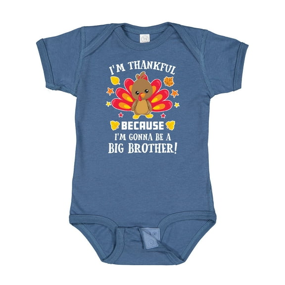 Inktastic Thanksgiving I'm Thankful Because I'm Gonna Be a Big Brother Boys or Girls Baby Bodysuit