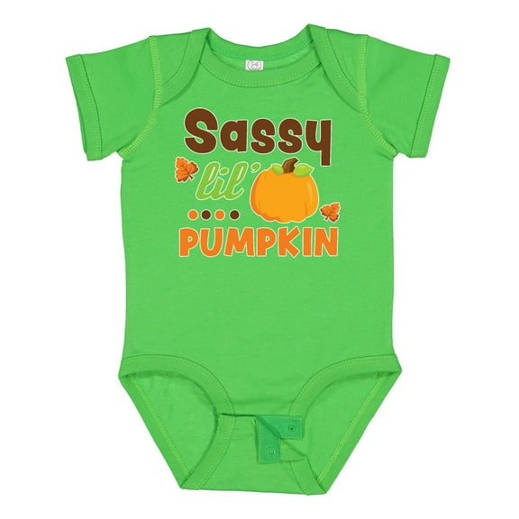 Inktastic Thanksgiving Sassy Lil Pumpkin with Fall Leaves Girls Baby Bodysuit