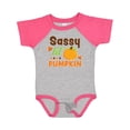 thumbnail image 1 of Inktastic Thanksgiving Sassy Lil Pumpkin with Fall Leaves Girls Baby Bodysuit, 1 of 5