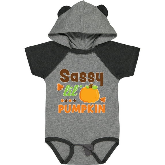 Inktastic Thanksgiving Sassy Lil Pumpkin with Fall Leaves Girls Baby Bodysuit