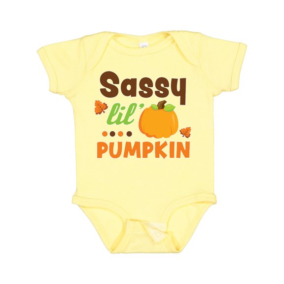 Inktastic Thanksgiving Sassy Lil Pumpkin with Fall Leaves Girls Baby Bodysuit
