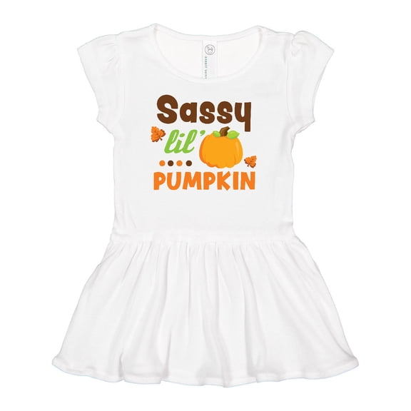 Inktastic Thanksgiving Sassy Lil Pumpkin with Fall Leaves Girls Baby Dress